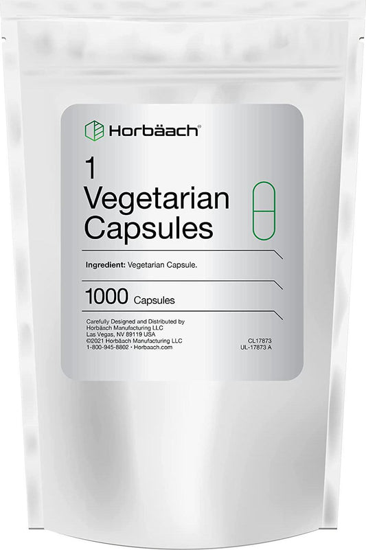 Empty Vegetarian Capsules Size 1 | 1000 Count | Clear Vegetable Capsule | Non-GMO, Gluten Free | by Horbaach