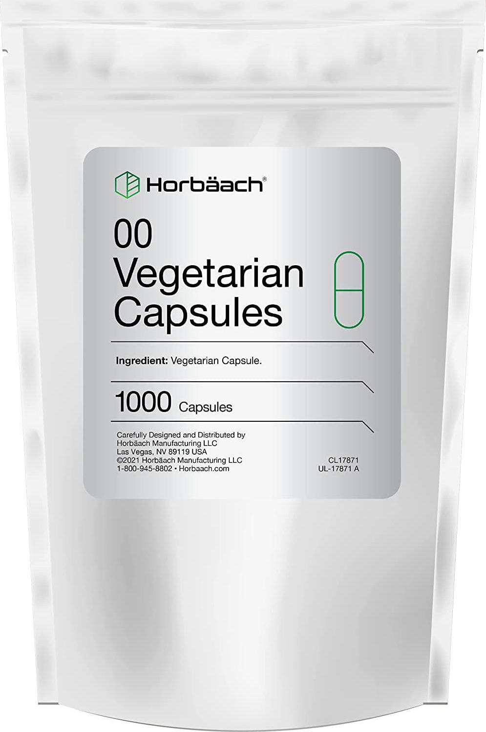 Empty Vegetarian Capsules Size 00 | 1000 Count | Non-GMO, Gluten Free | by Horbaach