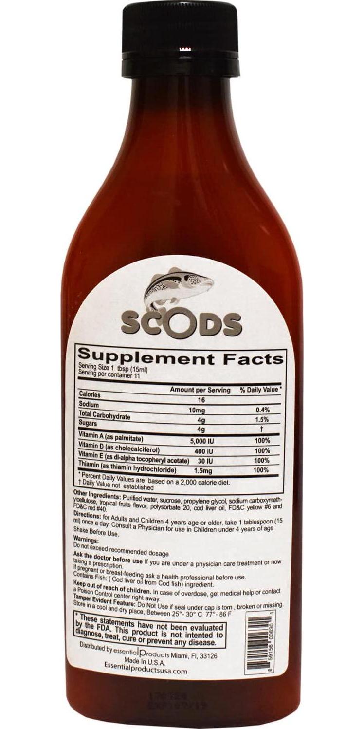 Emulsion de Scods Frutas Tropicales Cod Liver Oil Emulsion Tropical Fruits 200ml Vitamin A + D + E and B1
