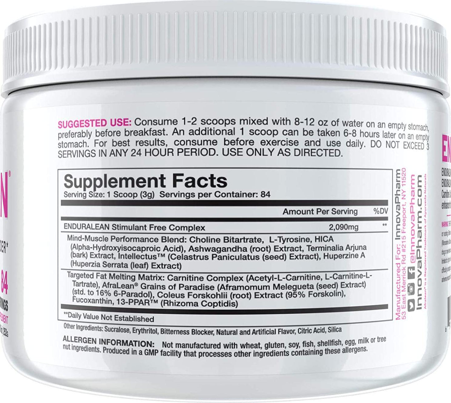 Enduralean Stim Free - Pink Lemonade - 84 Servings