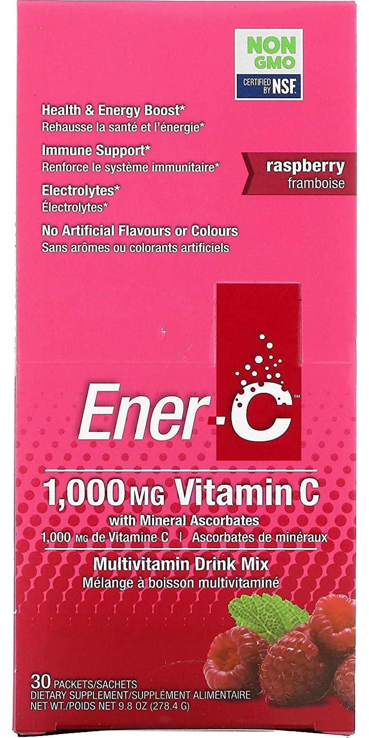 Ener-C Effervescent Multivitamin Non-GMO Gluten-Free Vegan Powdered Fruit Juice Drink Mix for Immune Support and Hydration with Electrolytes Raspberry Flavor 30 Packets