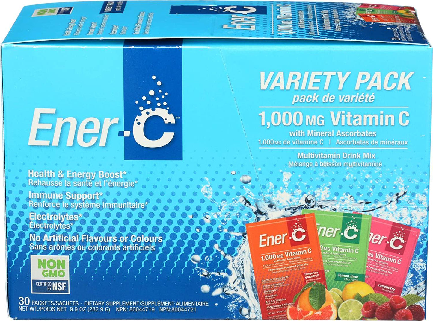 Ener-C - Vitamin C Immune Support, 1000mg Vitamin C Effervescent Multivitamin Drink Powder, Fruit Juice Vitamin C Drink Mix for Hydration with Electrolytes, Raspberry, 30 Packets