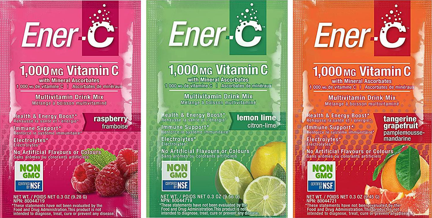 Ener-C - Vitamin C Immune Support, 1000mg Vitamin C Effervescent Multivitamin Drink Powder, Fruit Juice Vitamin C Drink Mix for Hydration with Electrolytes, Raspberry, 30 Packets