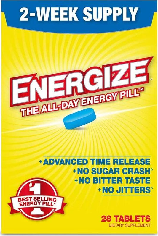 Energize Caffeine Pills - Fast Acting Energy Pill - Healthy Focus Brain Supplement - Improved Performance, Alertness, and Clarity - All Day Energy, No Jitters, No Crash - 28 Time Released Tablets