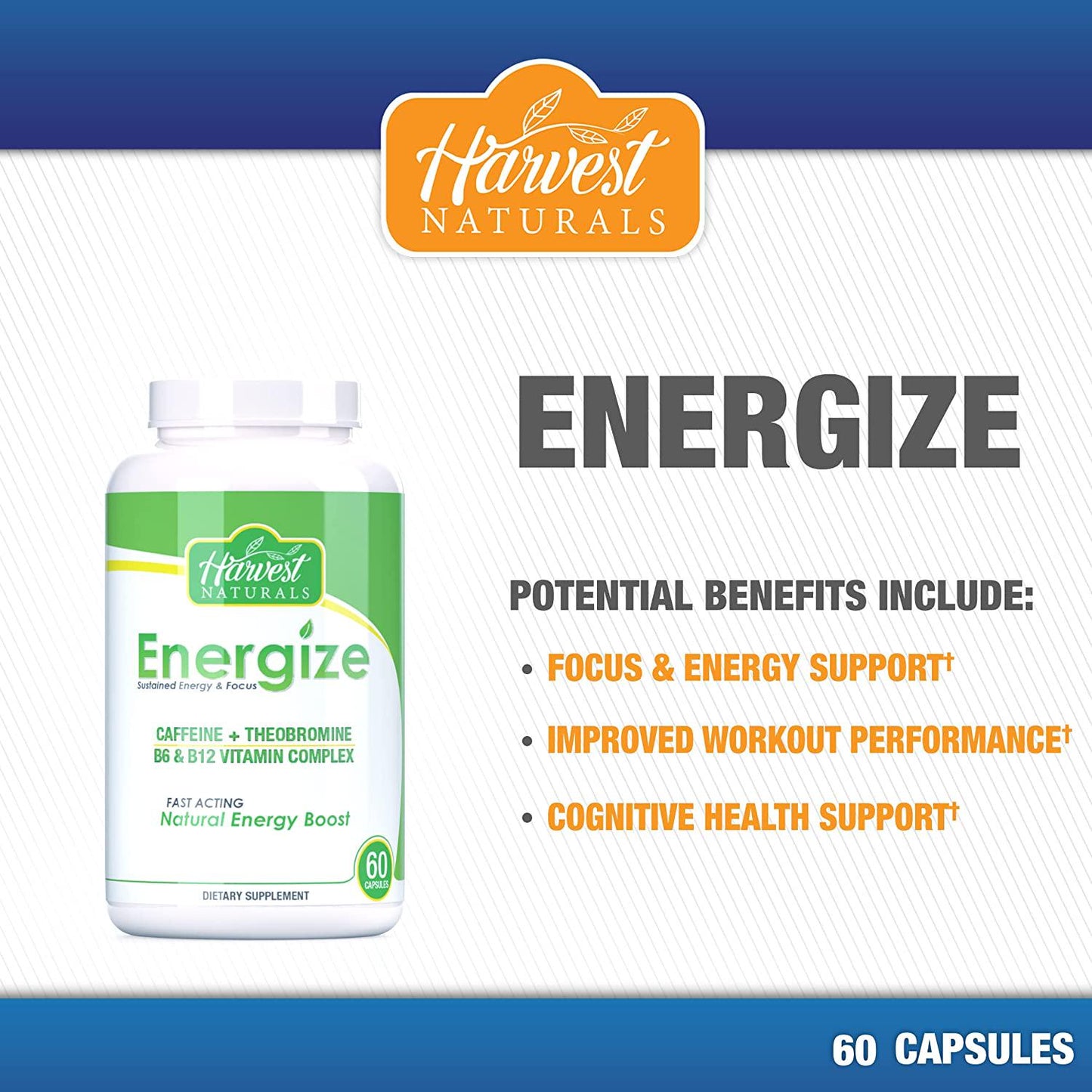 Energize Capsules - Sustained Energy and Focus - 60 Count - Harvest Naturals