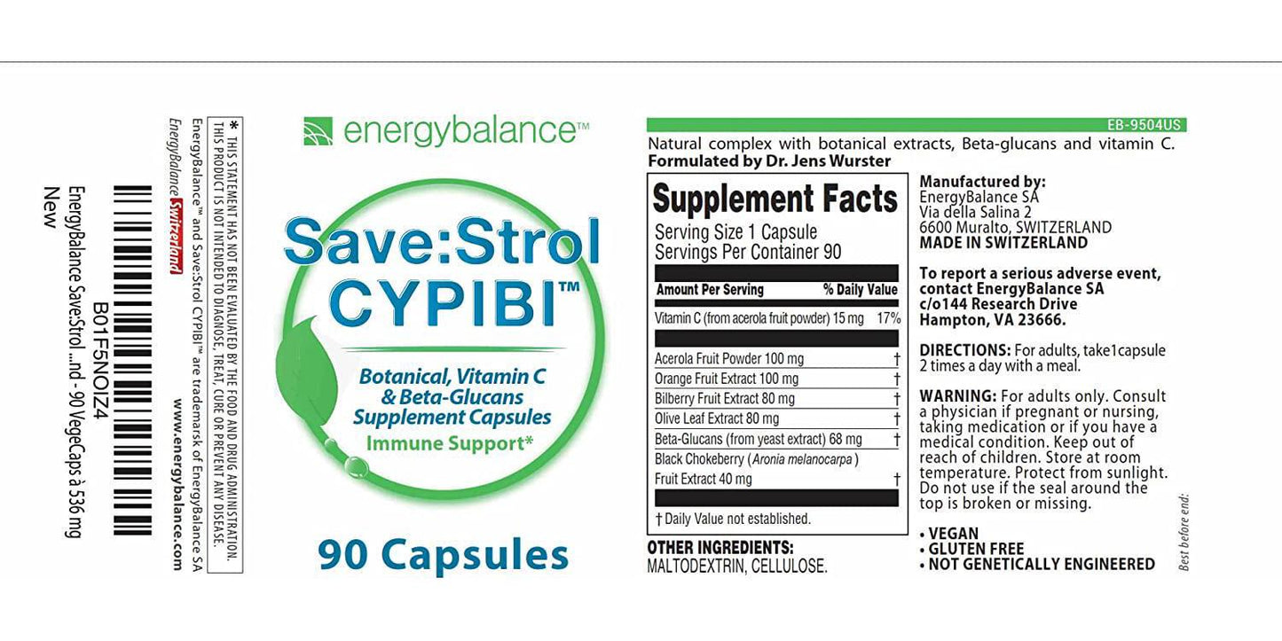 EnergyBalance Save:Strol CYPIBI Dr. Jens Wurster - Capsules with polyphenol Extract and anthocyanins from Blueberry Extract - Vegetable, Natural - Quality from Switzerland - 90 VegeCaps à 536 mg