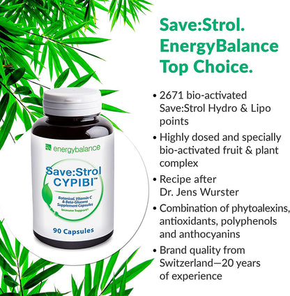 EnergyBalance Save:Strol CYPIBI Dr. Jens Wurster - Capsules with polyphenol Extract and anthocyanins from Blueberry Extract - Vegetable, Natural - Quality from Switzerland - 90 VegeCaps à 536 mg