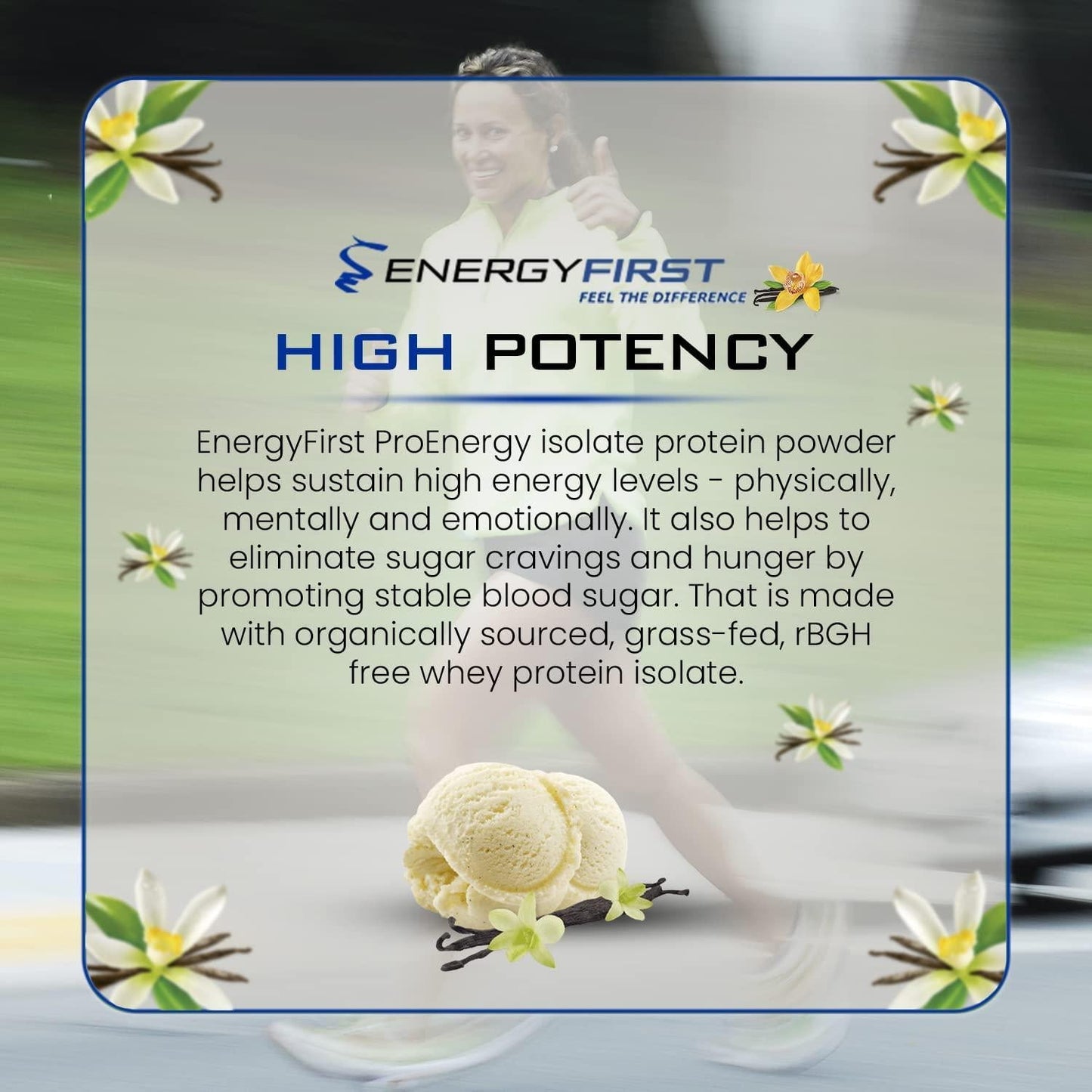 Energy First Natural Grass Fed Whey Protein Isolate Powder - ProEnergy Supplement Shake for Meal Replacement, Preworkout and Post Workout Recovery, Sugar Free, Gluten Free, Non GMO - Vanilla (2lb)