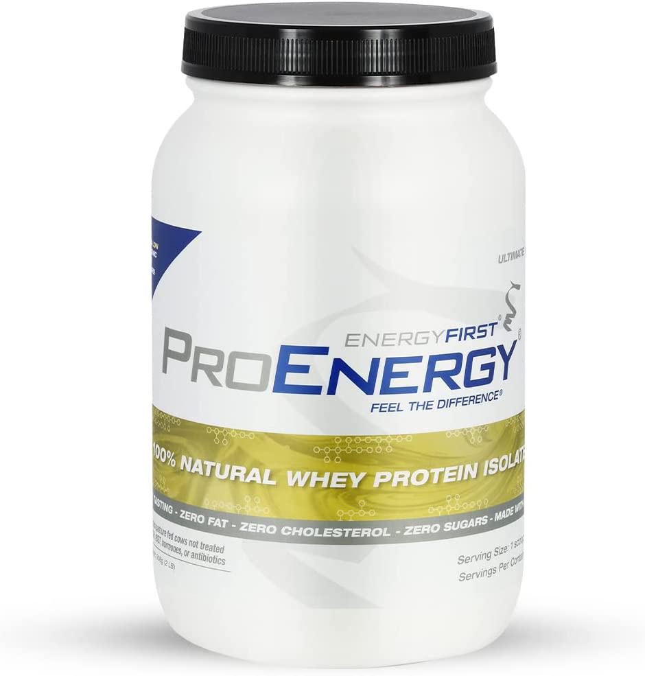 Energy First Natural Grass Fed Whey Protein Isolate Powder - ProEnergy Supplement Shake for Meal Replacement, Preworkout and Post Workout Recovery, Sugar Free, Gluten Free, Non GMO - Vanilla (2lb)