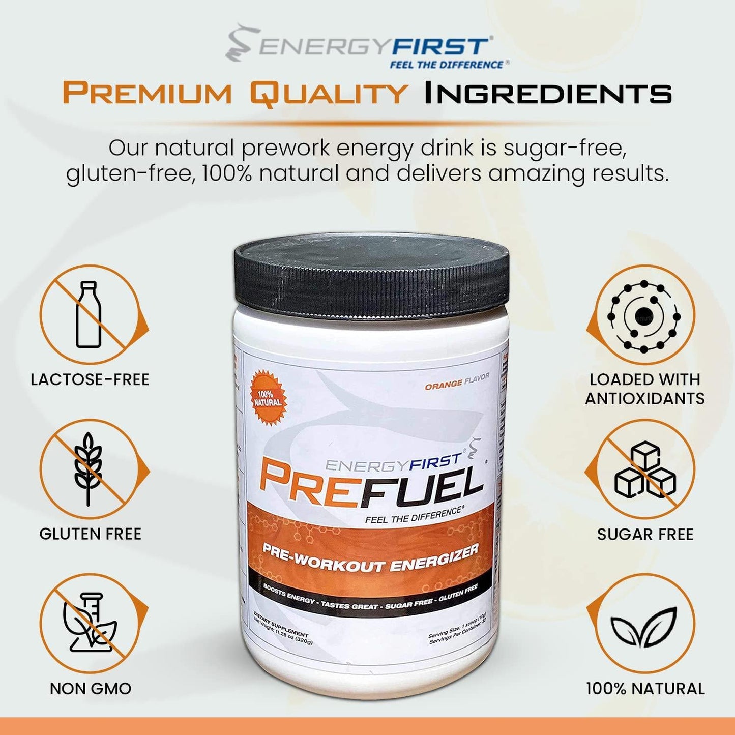 Energy First Prefuel Preworkout Energizer, Sugar and Gluten Free Protein Powder, Creatine Monohydrate Powder Drink, Boost Energy, Sports Nutrition Supplement (11.28 Ounce)