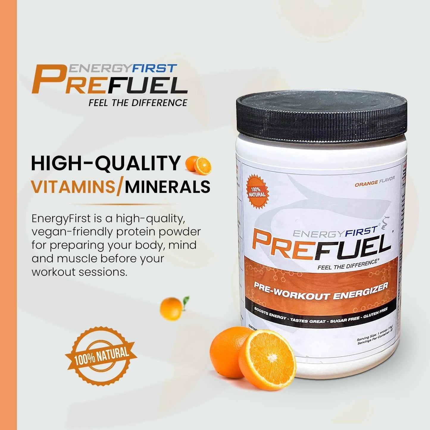 Energy First Prefuel Preworkout Energizer, Sugar and Gluten Free Protein Powder, Creatine Monohydrate Powder Drink, Boost Energy, Sports Nutrition Supplement (11.28 Ounce)