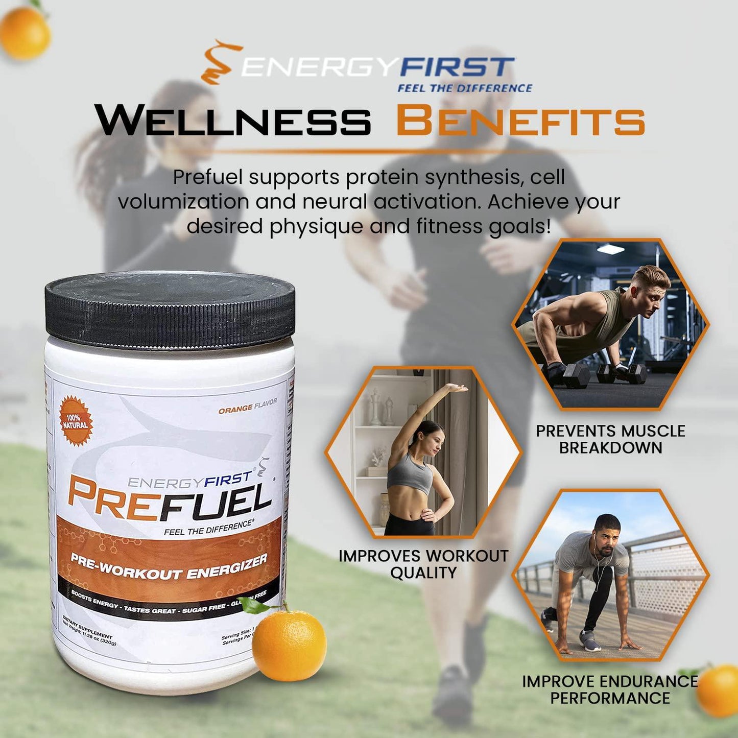 Energy First Prefuel Preworkout Energizer, Sugar and Gluten Free Protein Powder, Creatine Monohydrate Powder Drink, Boost Energy, Sports Nutrition Supplement (11.28 Ounce)