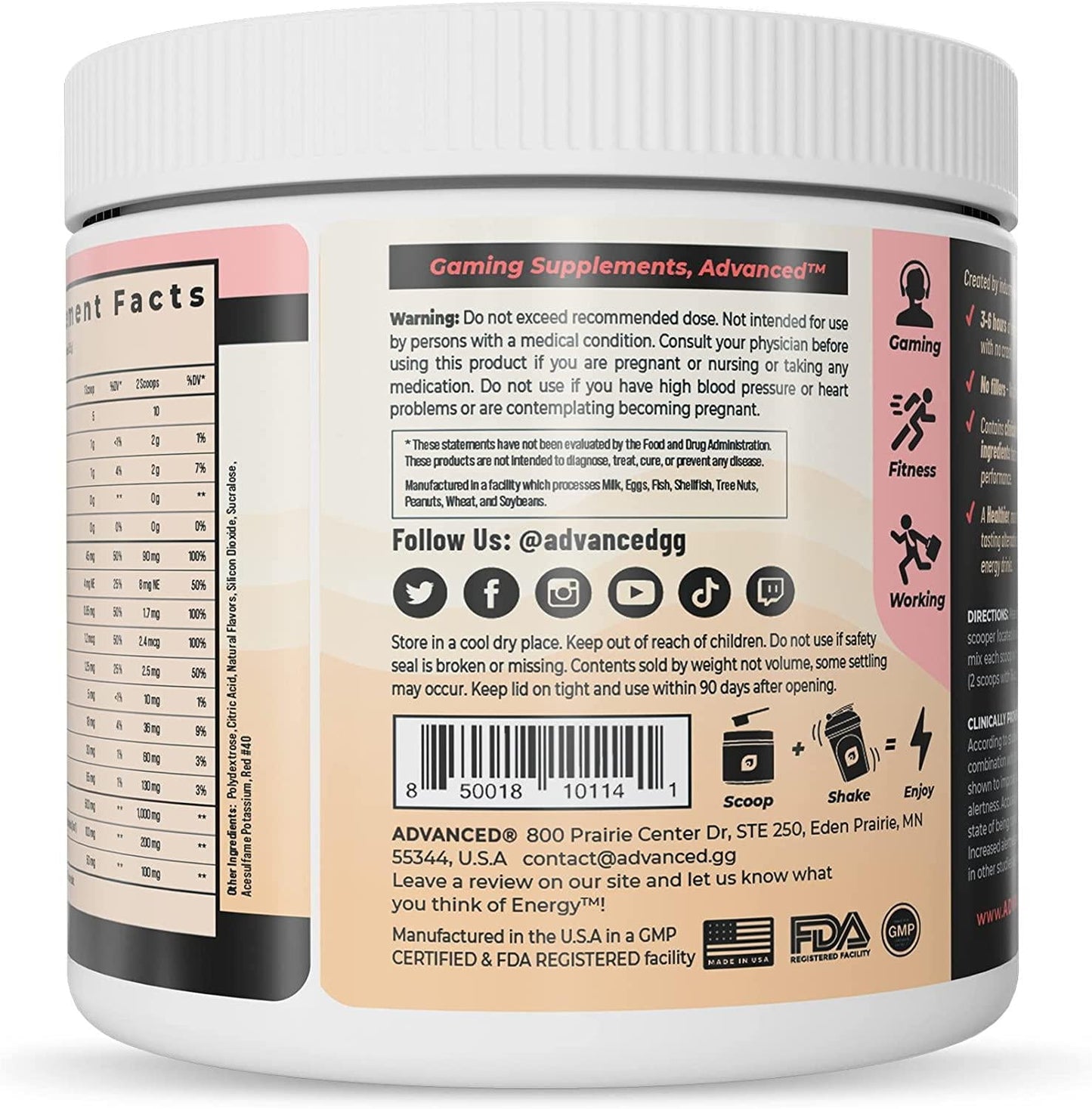 Energy by ADVANCED - Energy Boosting Formula with Electrolytes for Hydration | L-Theanine to Combat Jitters | Sugar Free and Keto Friendly | No Maltodextrin (40 Servings) (Strawberry Shortcake)
