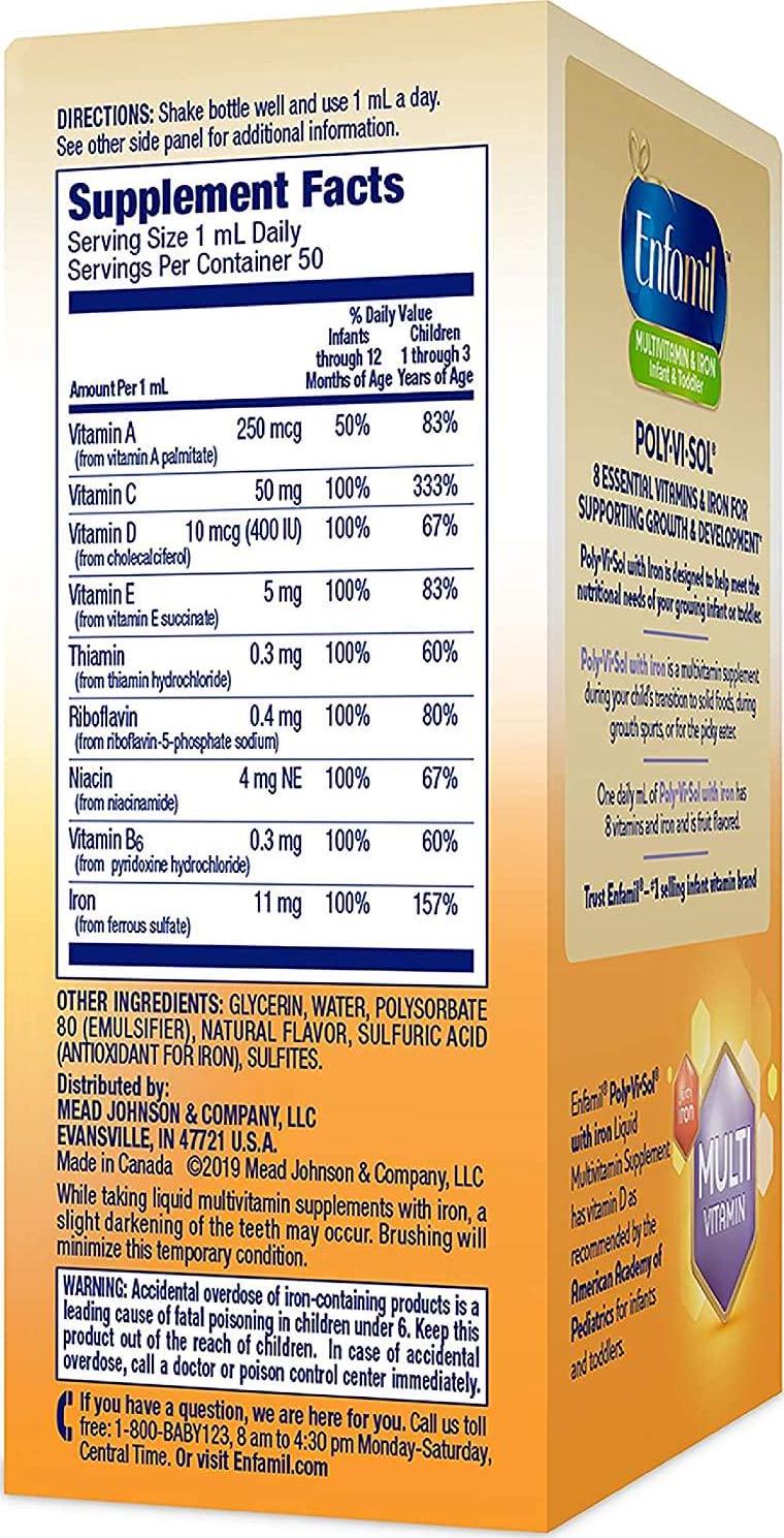 Enfamil Poly-Vi-Sol Multivitamin Supplement Drops with Iron 50 mL (Packs of 2)