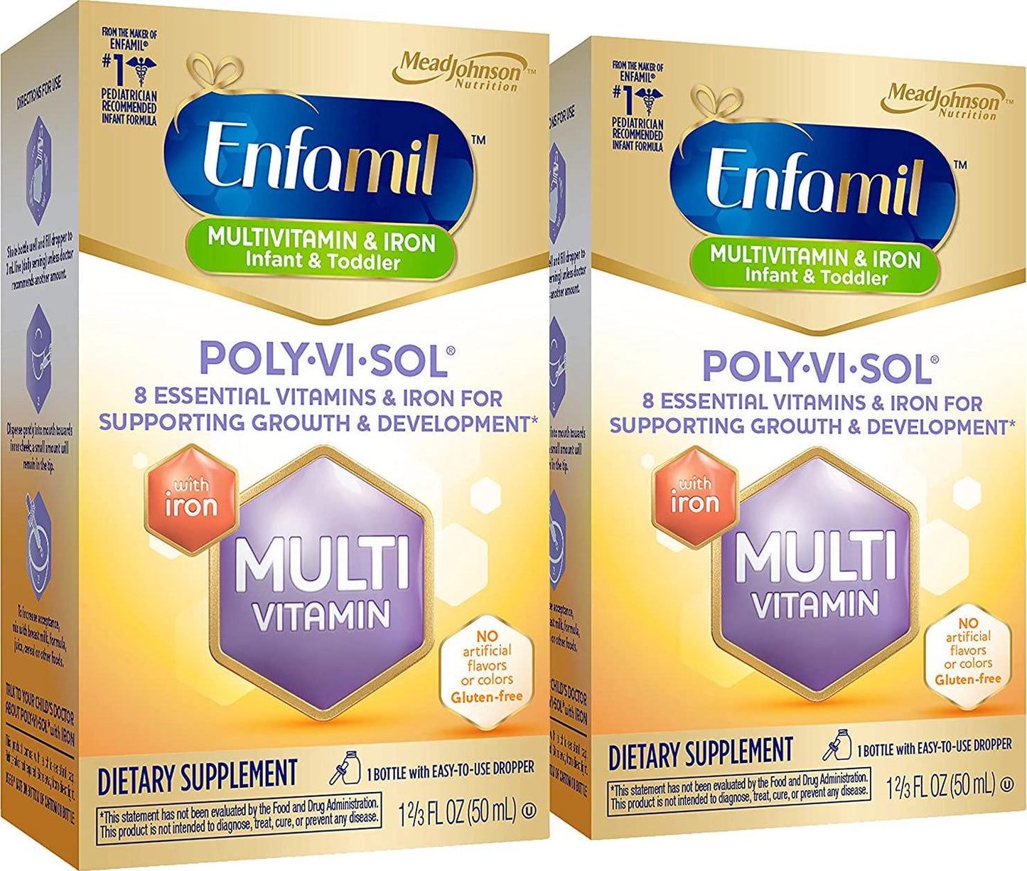 Enfamil Poly-Vi-Sol Multivitamin Supplement Drops with Iron 50 mL (Packs of 2)