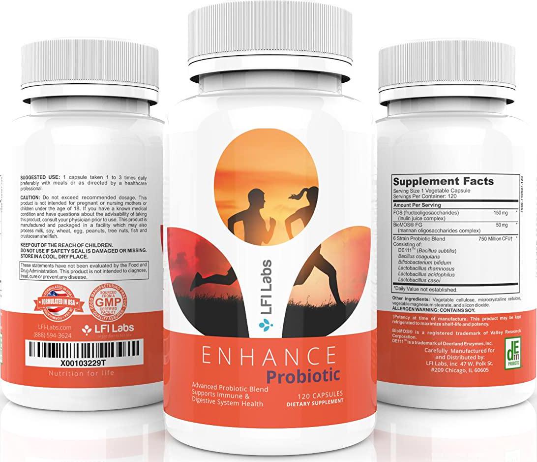 Enhance Probiotic Gut Microbiome Supplement – 750 Million CFU – Support Immune System, Weight Loss, Heart Health, and Natural Digestive Enzymes – for Men and Women -120 Vegetable Capsules 200mg –USA Made