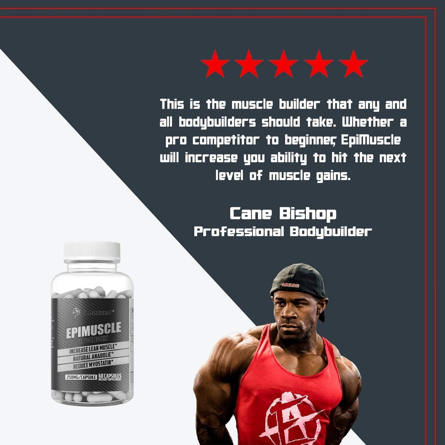 Enhanced Athlete Epimuscle - Natural Anabolic, Increase Lean Mass, Reduce Myostatin, 250mg Pure Epicatechin/ 60 Capsules