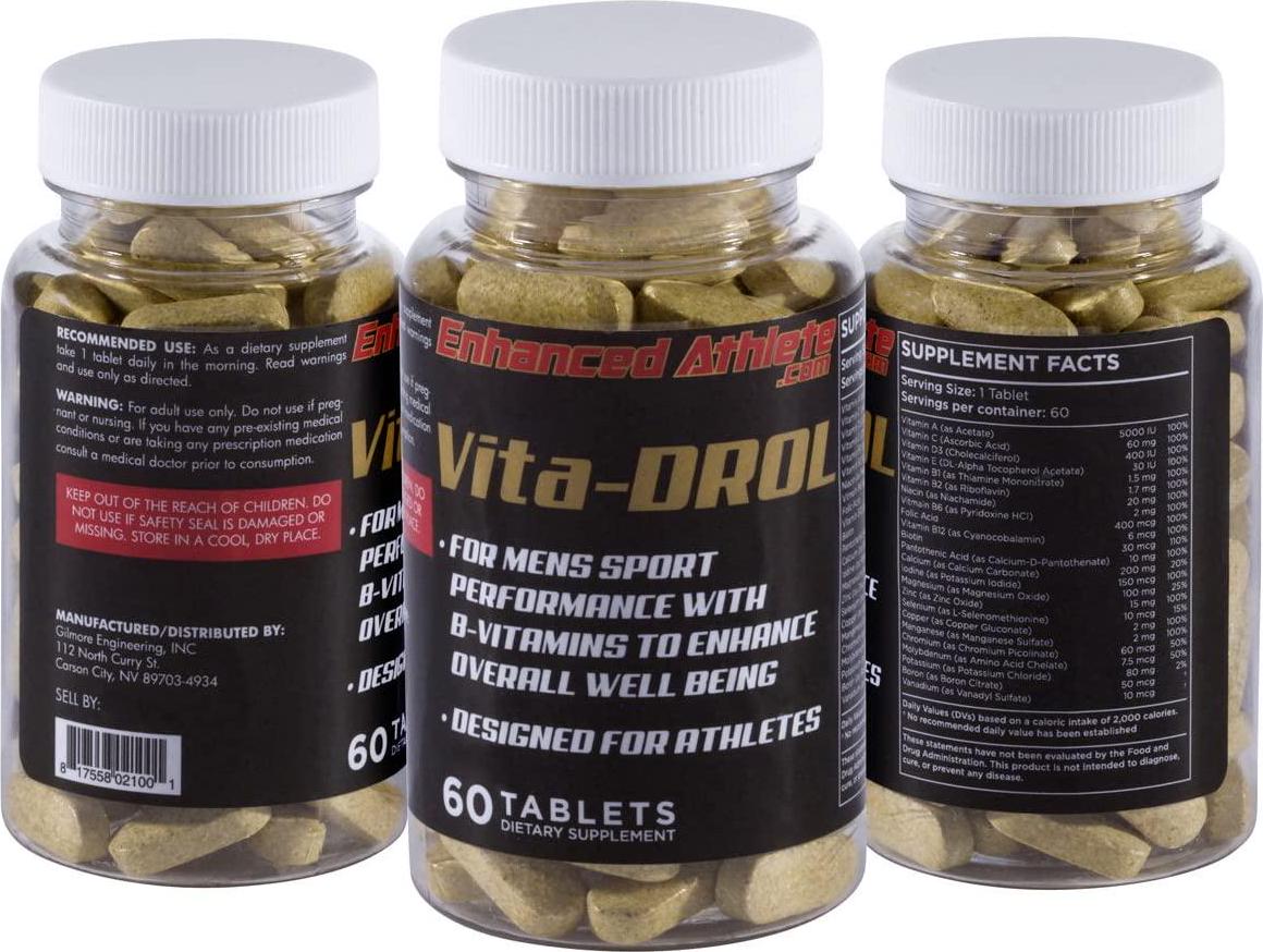 Enhanced Athlete Vita-Drol - Mens Multivitamin Supplement Designed for Athletes - with Vitamins A, B, C, D, E, Biotin, Magnesium - 60 Tablets