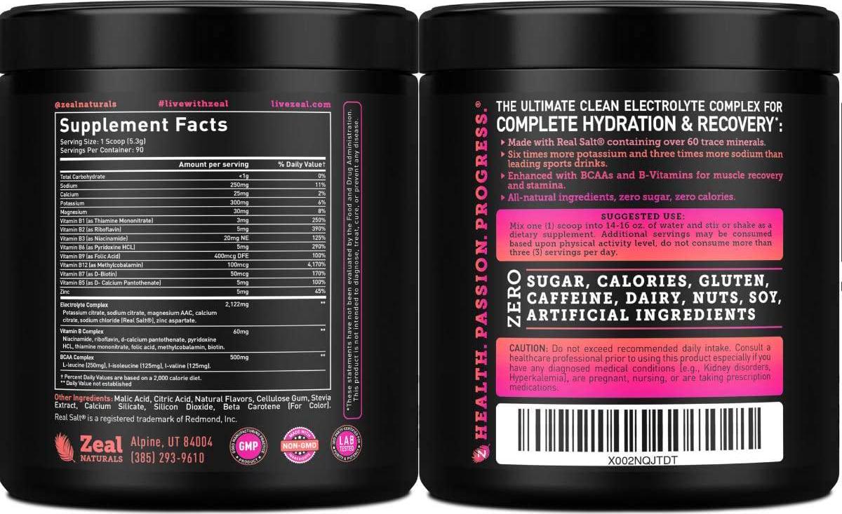 Enhanced Electrolyte Powder (Raspberry Guava 90ct) Sugar Free + BCAA, B-Vitamins and Real SaltÂ - Keto Electrolytes Drinks, Hydration Powder w Potassium, Sodium, Zinc, Magnesium for Hydration and Recovery