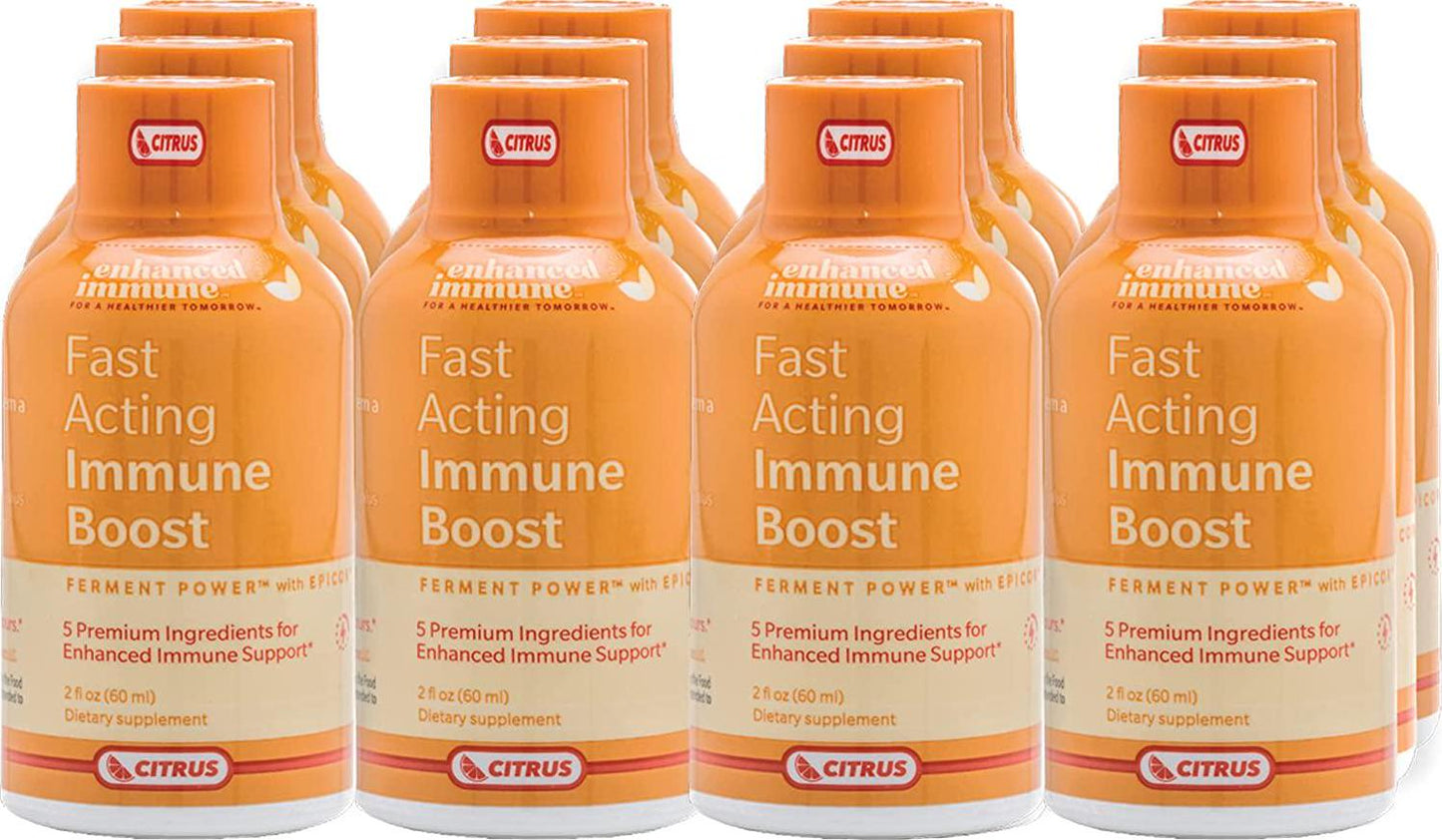 Enhanced Immune Fast Acting Immune Boost - Immunity Shots with Vitamin C and Zinc, Vitamin D, Vitamin B12 and EpiCor Powder - Instantly Supports Body s Natural Defense System - Citrus, 12 Pack