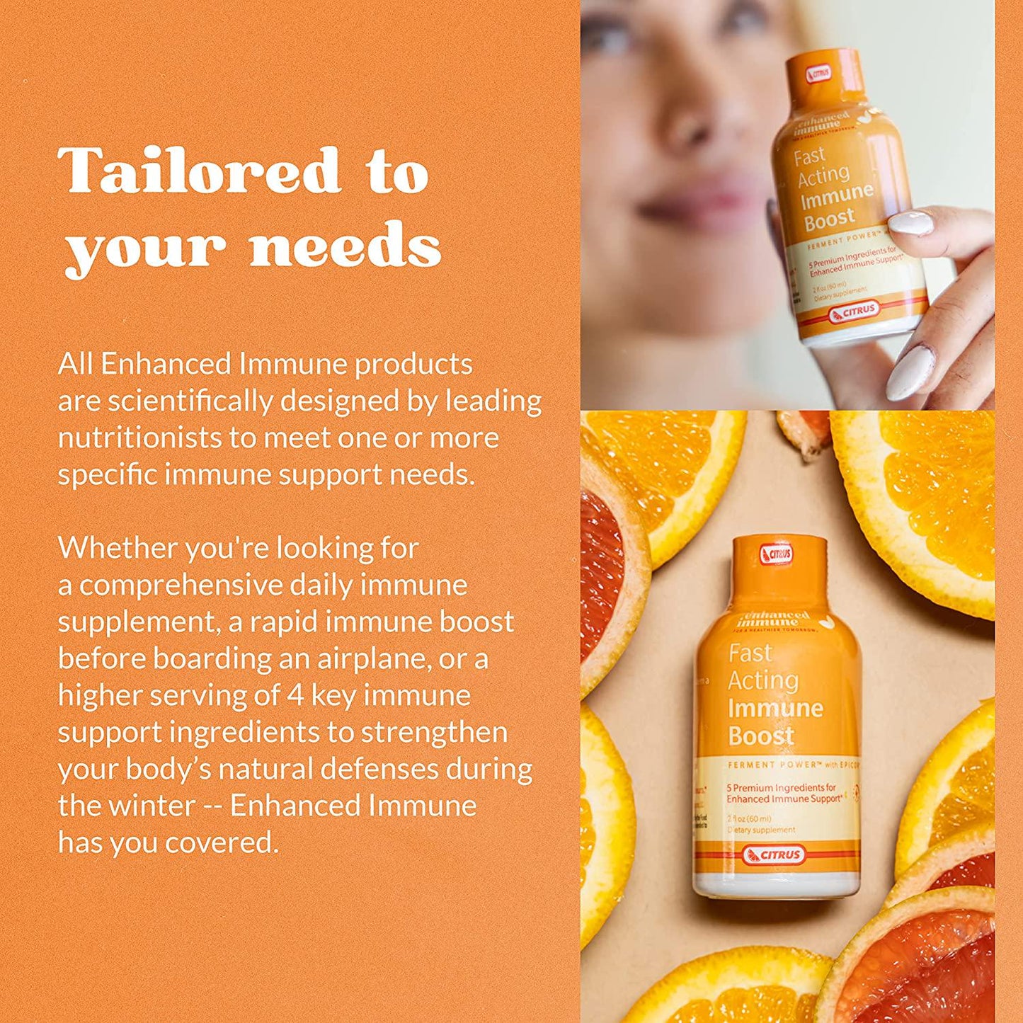 Enhanced Immune Fast Acting Immune Boost - Immunity Shots with Vitamin C and Zinc, Vitamin D, Vitamin B12 and EpiCor Powder - Instantly Supports Body s Natural Defense System - Citrus, 12 Pack