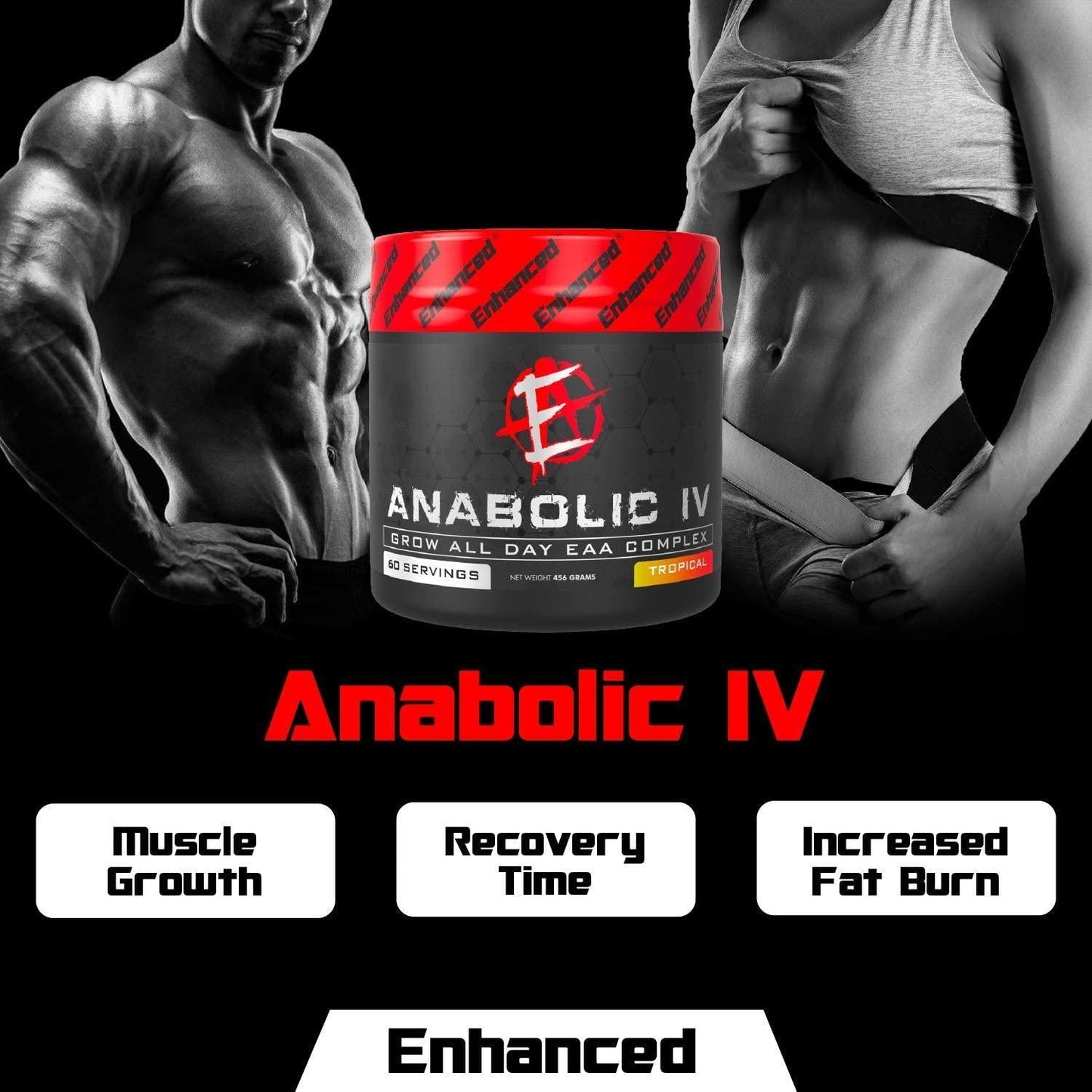 Enhanced Labs - Anabolic IV Grow All Day EAA and BCAA Complex - Amino Acid Supplement Powder - for Men and Women - for Improved Muscle Gain and Recovery Time - Tropical Flavor (60 Servings)
