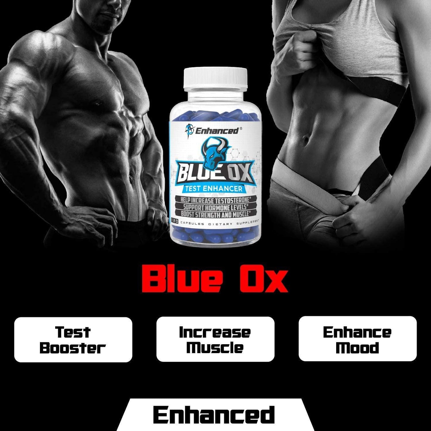Enhanced Labs - Blue Ox Testosterone Booster- Natural Testosterone Supplement for Increased Strength and Testosterone for Men (120 Capsules)