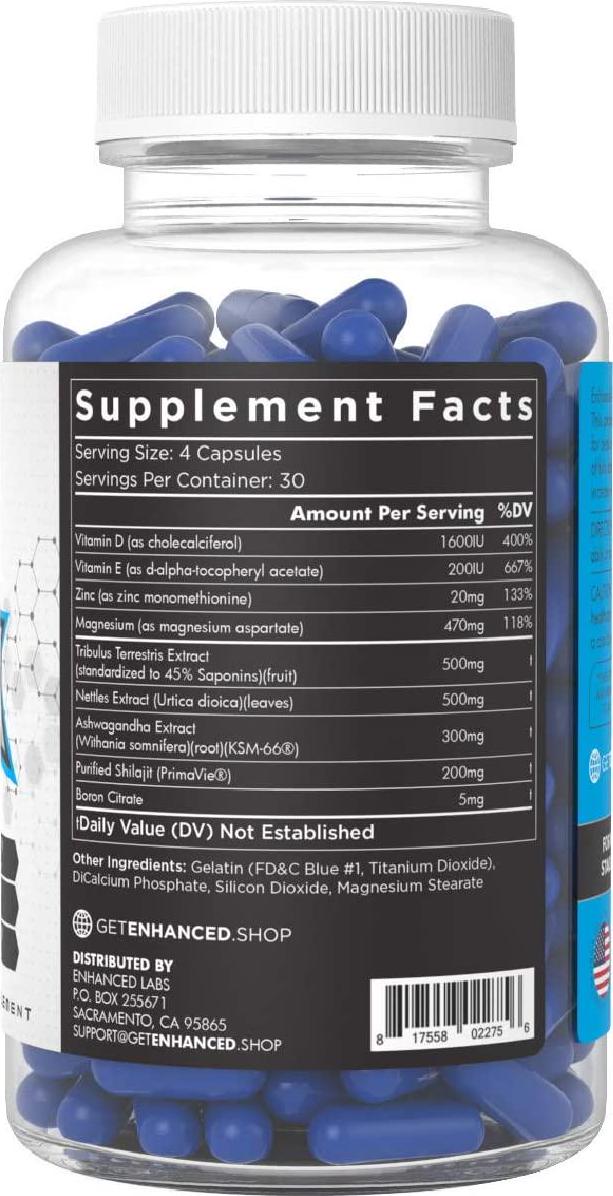 Enhanced Labs - Blue Ox Testosterone Booster- Natural Testosterone Supplement for Increased Strength and Testosterone for Men (120 Capsules)