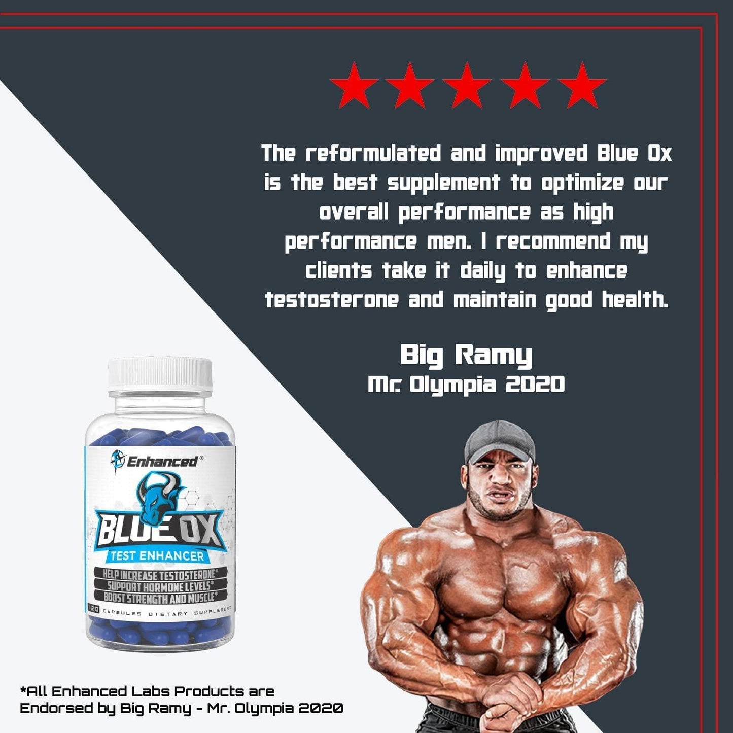 Enhanced Labs - Blue Ox Testosterone Booster- Natural Testosterone Supplement for Increased Strength and Testosterone for Men (120 Capsules)