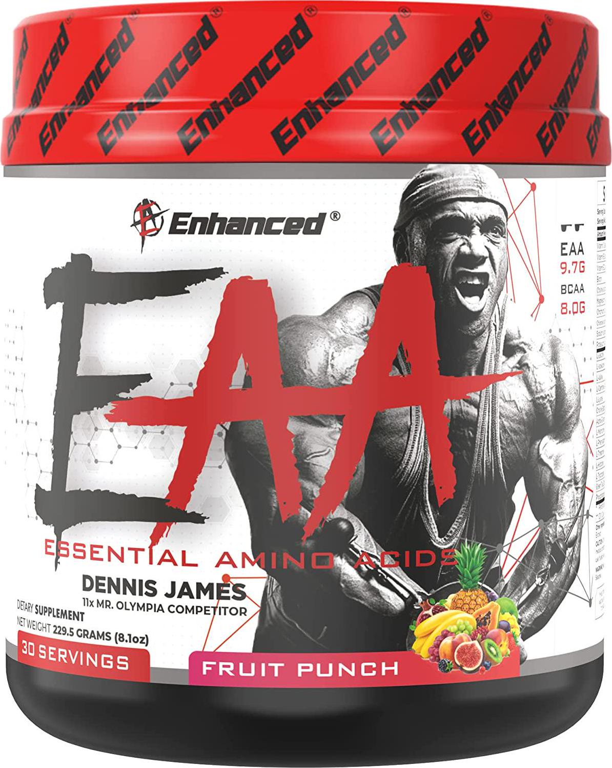 Enhanced Labs - Dennis James EAA+ - BCAA and Essential Amino Acid Formula for Increased Mass, Recovery, Muscle Growth and Fuel (30 Servings) (Fruit Punch)