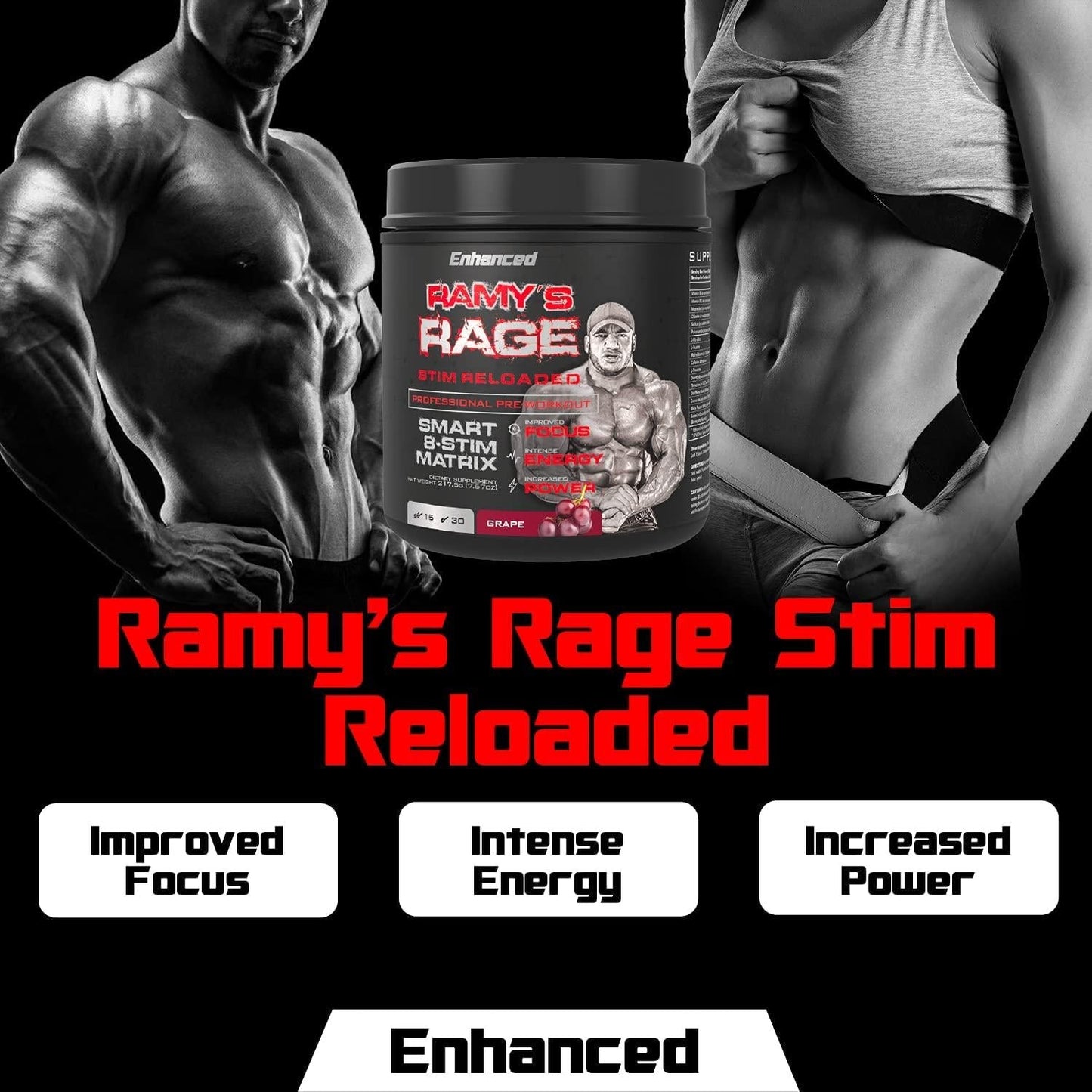Enhanced Labs - Mr. Olympia 2020 Big Ramy s Rage STIM - Stimulating Pre Workout for Improved Focus, Intense Energy and Increased Power - 30 Servings - Blue Raspberry