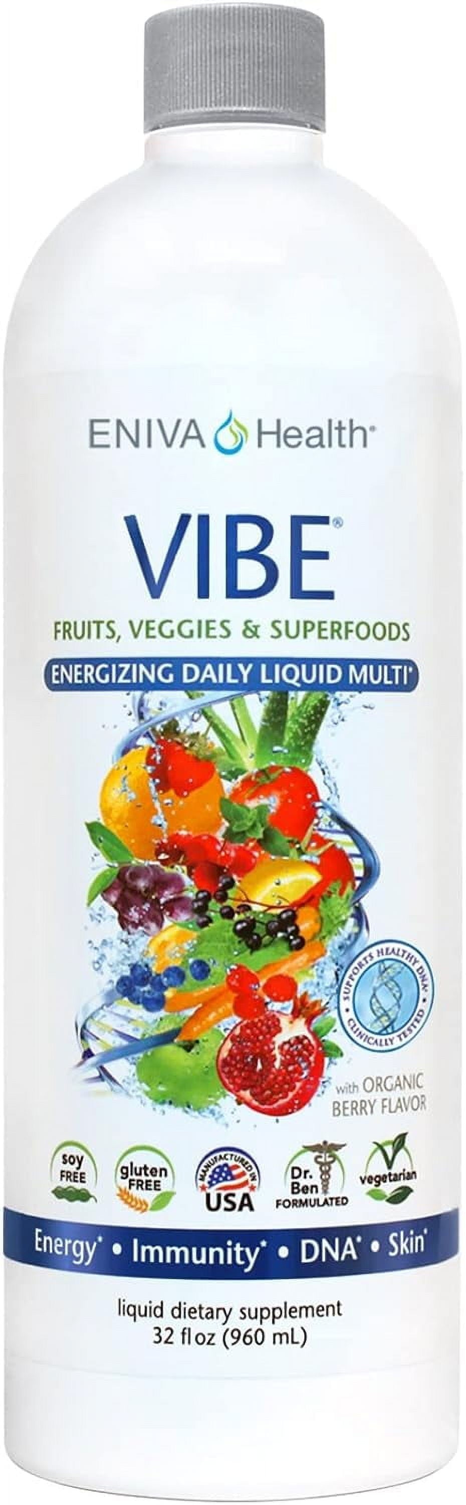 Eniva Vibe Liquid Daily Multivitamin with Vitamin A, B3, C, D, E & Amino Acids , Fruit & Veggie Superfood Supplement , Doctor Formulated , for Men and Women - 32 Oz Fruit 32 Fl Oz (Pack of 1)