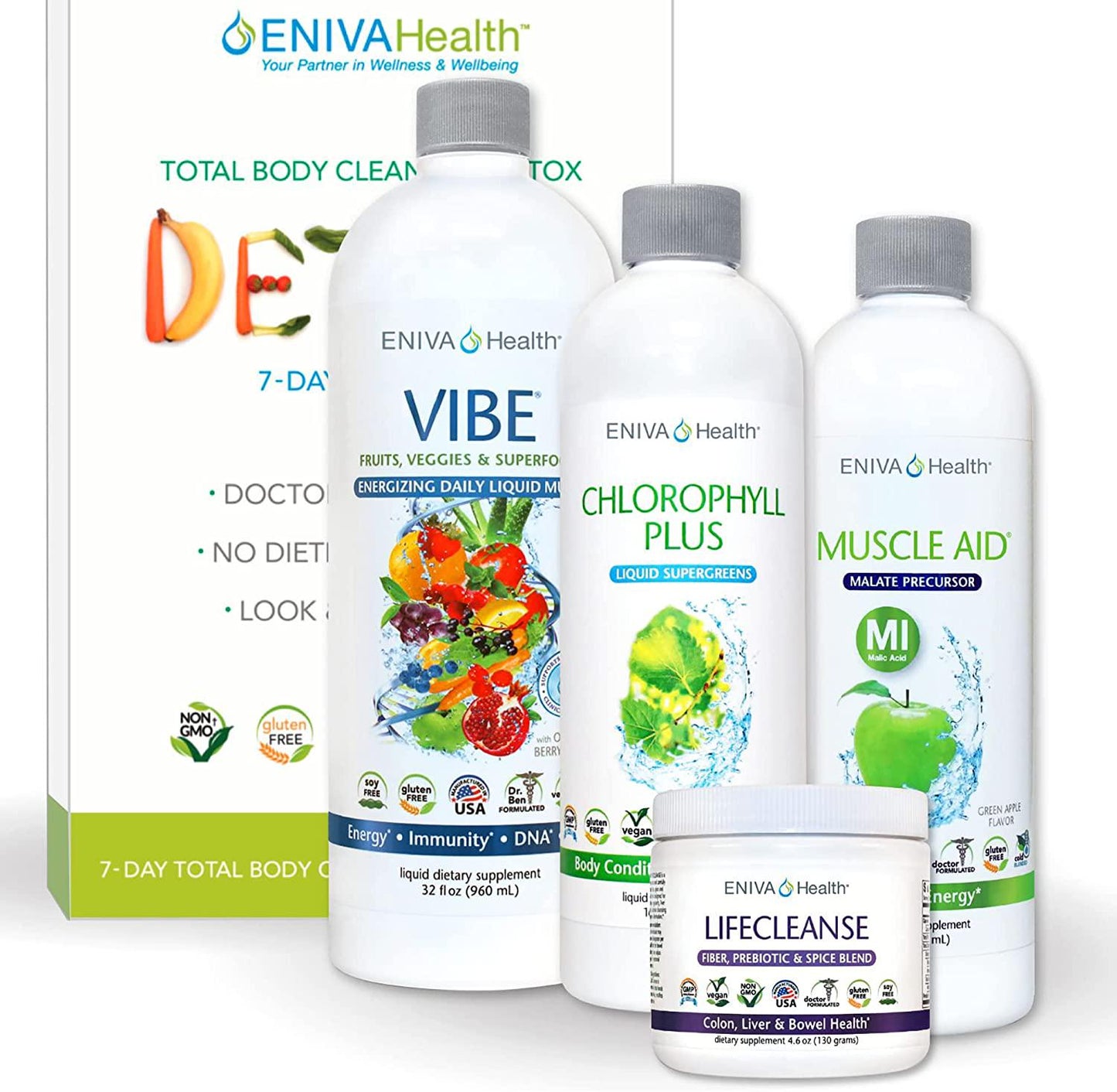 Eniva 7-Day Detox Cleanse Health Plan Detox and Total Body NO Dieting Kit for Belly Fat, Liver, Colon | All Natural, Non Fasting, Complete Body Kit Health