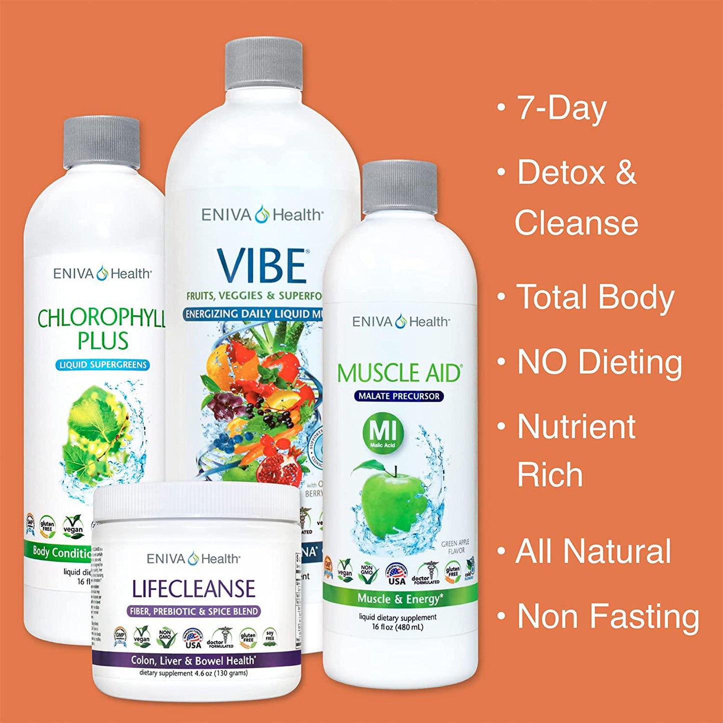 Eniva 7-Day Detox Cleanse Health Plan Detox and Total Body NO Dieting Kit for Belly Fat, Liver, Colon | All Natural, Non Fasting, Complete Body Kit Health