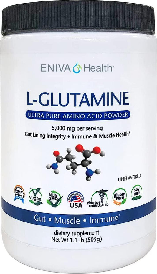 Eniva Gut L-Glutamine Powder | 5000 MG | Non-GMO and Hypoallergenic, Gluten, Dairy and Soy Free, Vegan, Pure Unflavored for Optimal Gut Health, Muscle Recovery, Immune Support and Amino Acid - 101 Serving