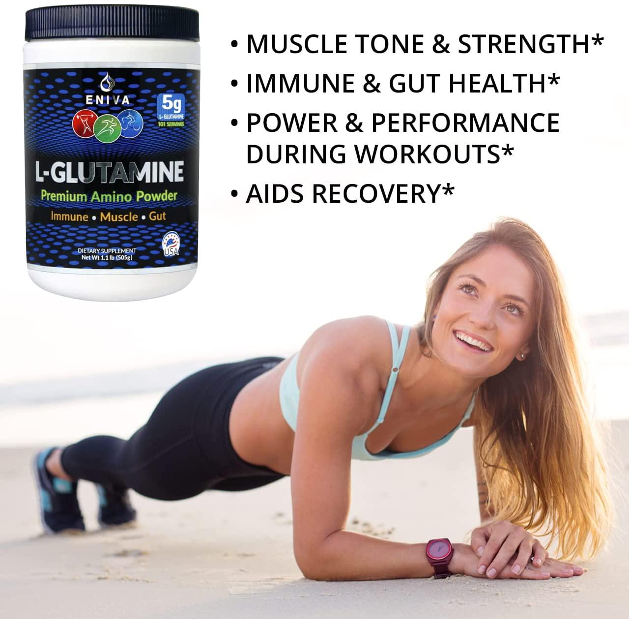 Eniva L-Glutamine Powder, 1.1-Pound, MAX Value 5000MG, 101 Servings. Micronized. Gluten Free. Non-GMO. Soy Free. Zero Sugar. Muscle Recovery, Immune Support and Amino Acid for Gut.