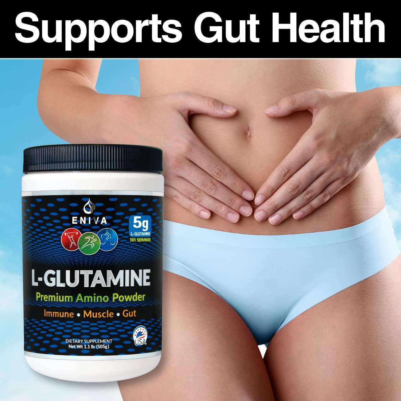 Eniva L-Glutamine Powder, 1.1-Pound, MAX Value 5000MG, 101 Servings. Micronized. Gluten Free. Non-GMO. Soy Free. Zero Sugar. Muscle Recovery, Immune Support and Amino Acid for Gut.