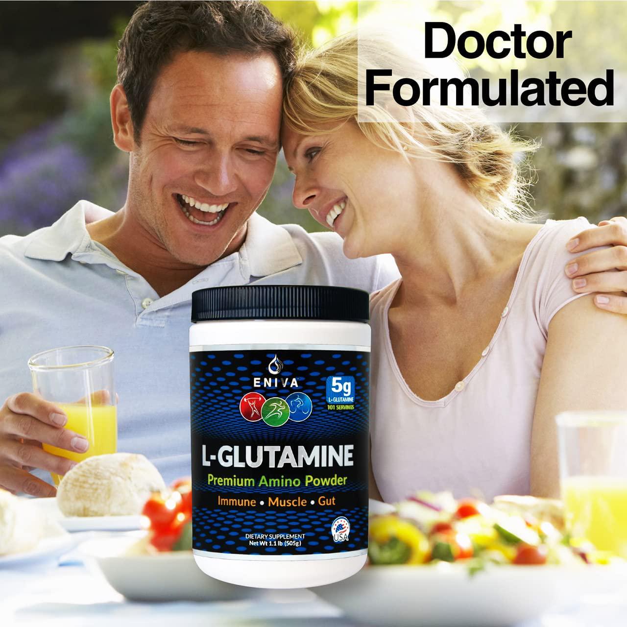 Eniva L-Glutamine Powder, 1.1-Pound, MAX Value 5000MG, 101 Servings. Micronized. Gluten Free. Non-GMO. Soy Free. Zero Sugar. Muscle Recovery, Immune Support and Amino Acid for Gut.