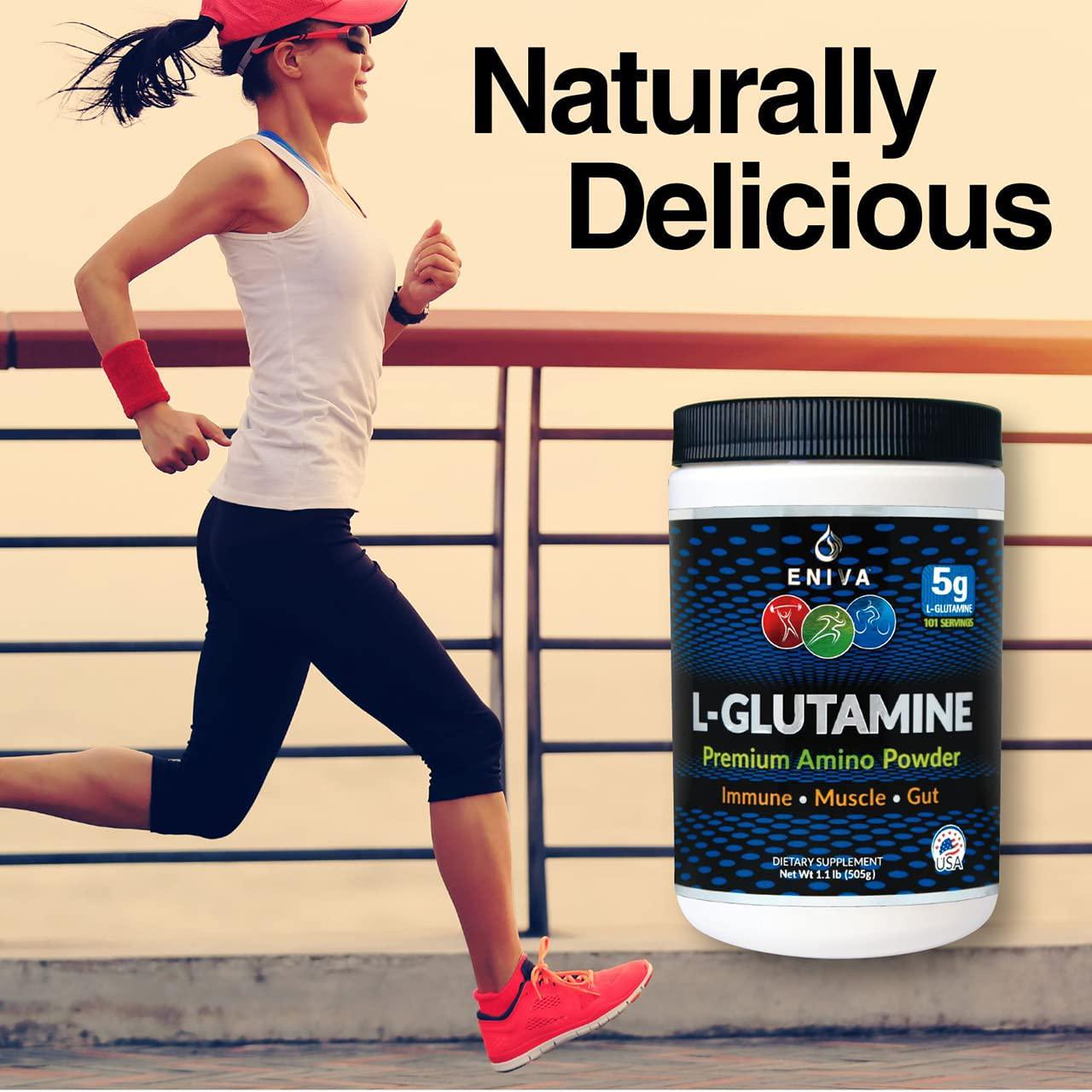 Eniva L-Glutamine Powder, 1.1-Pound, MAX Value 5000MG, 101 Servings. Micronized. Gluten Free. Non-GMO. Soy Free. Zero Sugar. Muscle Recovery, Immune Support and Amino Acid for Gut.