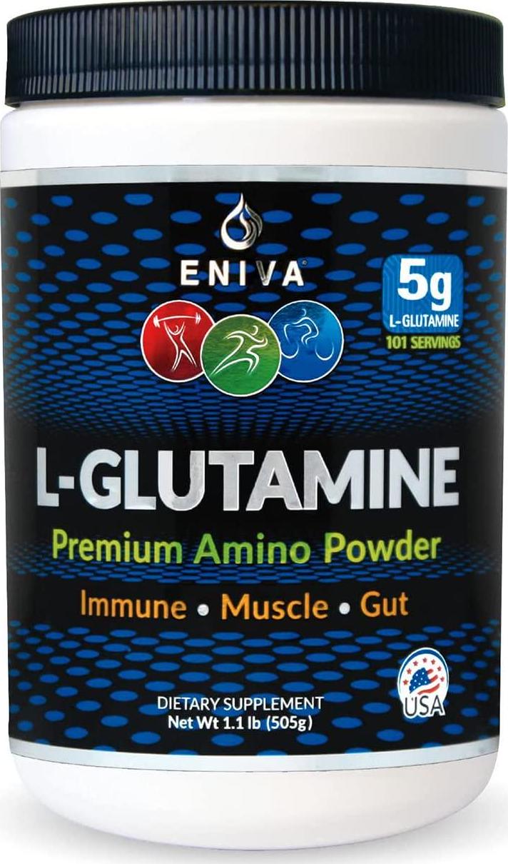 Eniva L-Glutamine Powder, 1.1-Pound, MAX Value 5000MG, 101 Servings. Micronized. Gluten Free. Non-GMO. Soy Free. Zero Sugar. Muscle Recovery, Immune Support and Amino Acid for Gut.