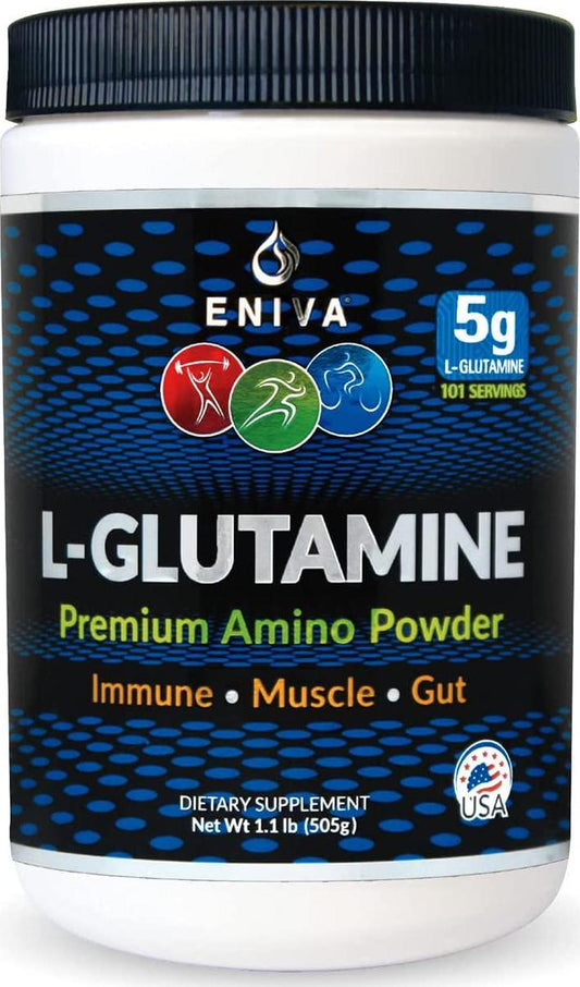 Eniva L-Glutamine Powder, 1.1-Pound, MAX Value 5000MG, 101 Servings. Micronized. Gluten Free. Non-GMO. Soy Free. Zero Sugar. Muscle Recovery, Immune Support and Amino Acid for Gut.