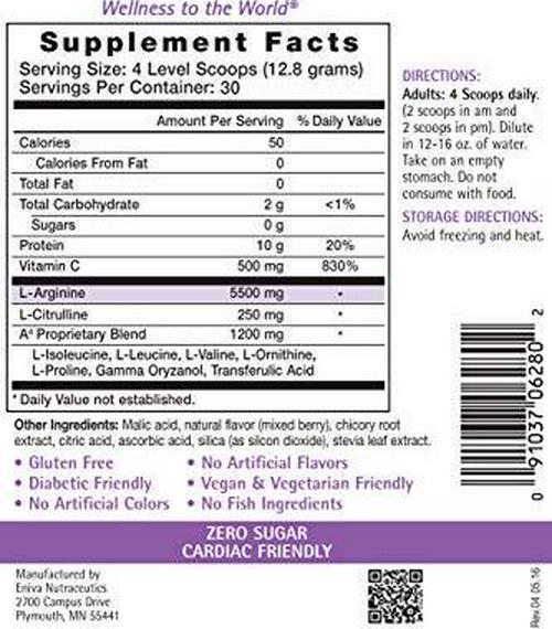 Eniva Pre Workout Nitric Oxide Powder. Extra Strength. 6,950mg Aminos Per Serving. Energy, Endurance, Circulation, Strength. Vegan. No Soy. Keto Friendly.