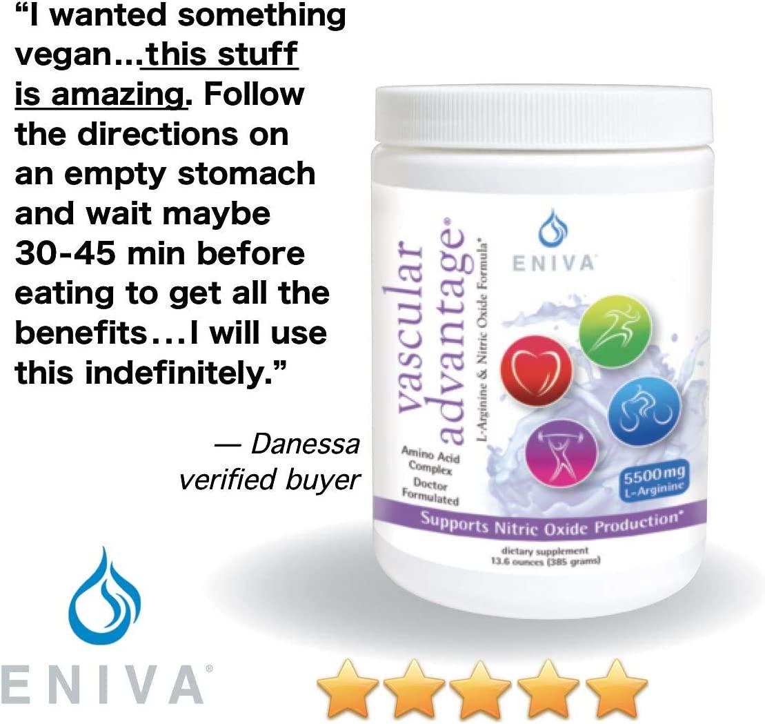 Eniva Pre Workout Nitric Oxide Powder. Extra Strength. 6,950mg Aminos Per Serving. Energy, Endurance, Circulation, Strength. Vegan. No Soy. Keto Friendly.