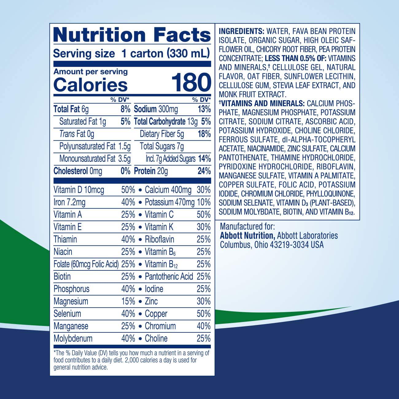 Ensure 100% Plant-Based Vegan Protein Nutrition Shakes with 20g Fava Bean and Pea Protein, Vanilla, 11 fl oz, 12 Count