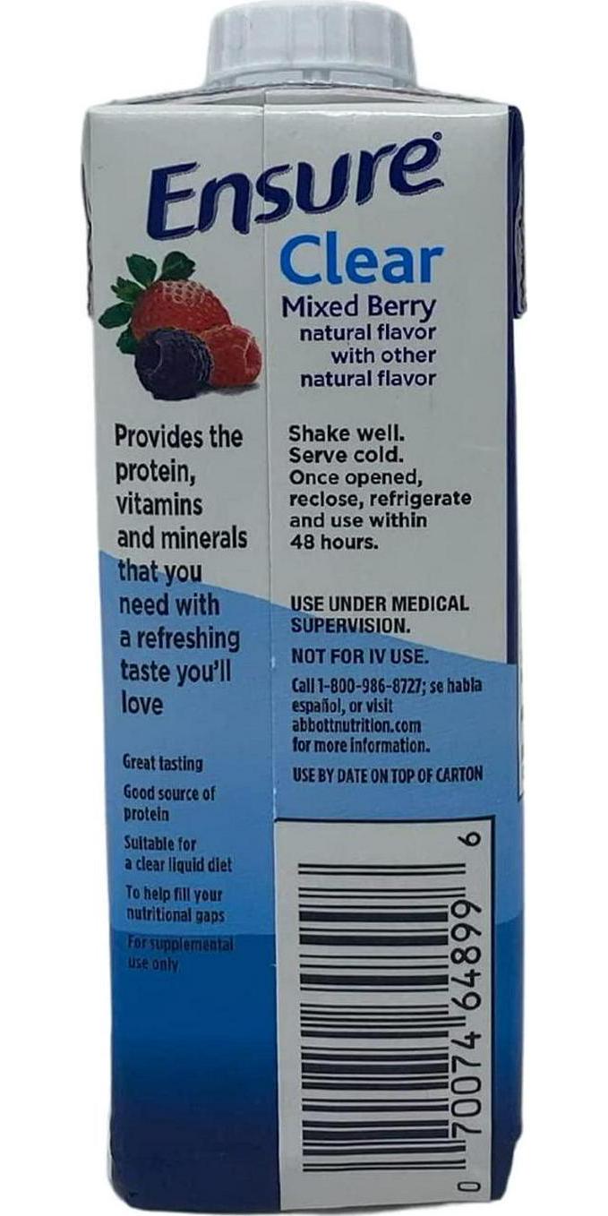 Ensure Clear Mixed Berry, 8 Ounce Recloseable Carton, Abbott 64900 - Case of 24