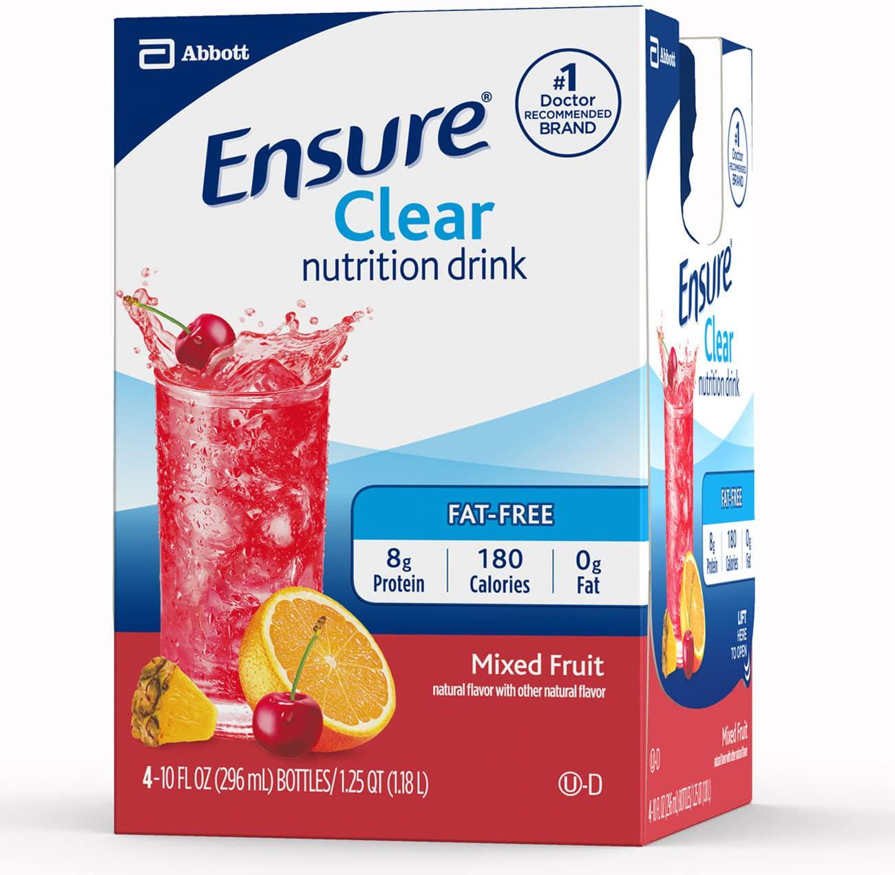 Ensure Clear Nutrition Drink, Fat Free, Mixed Fruit, 10 ounces, 12 count