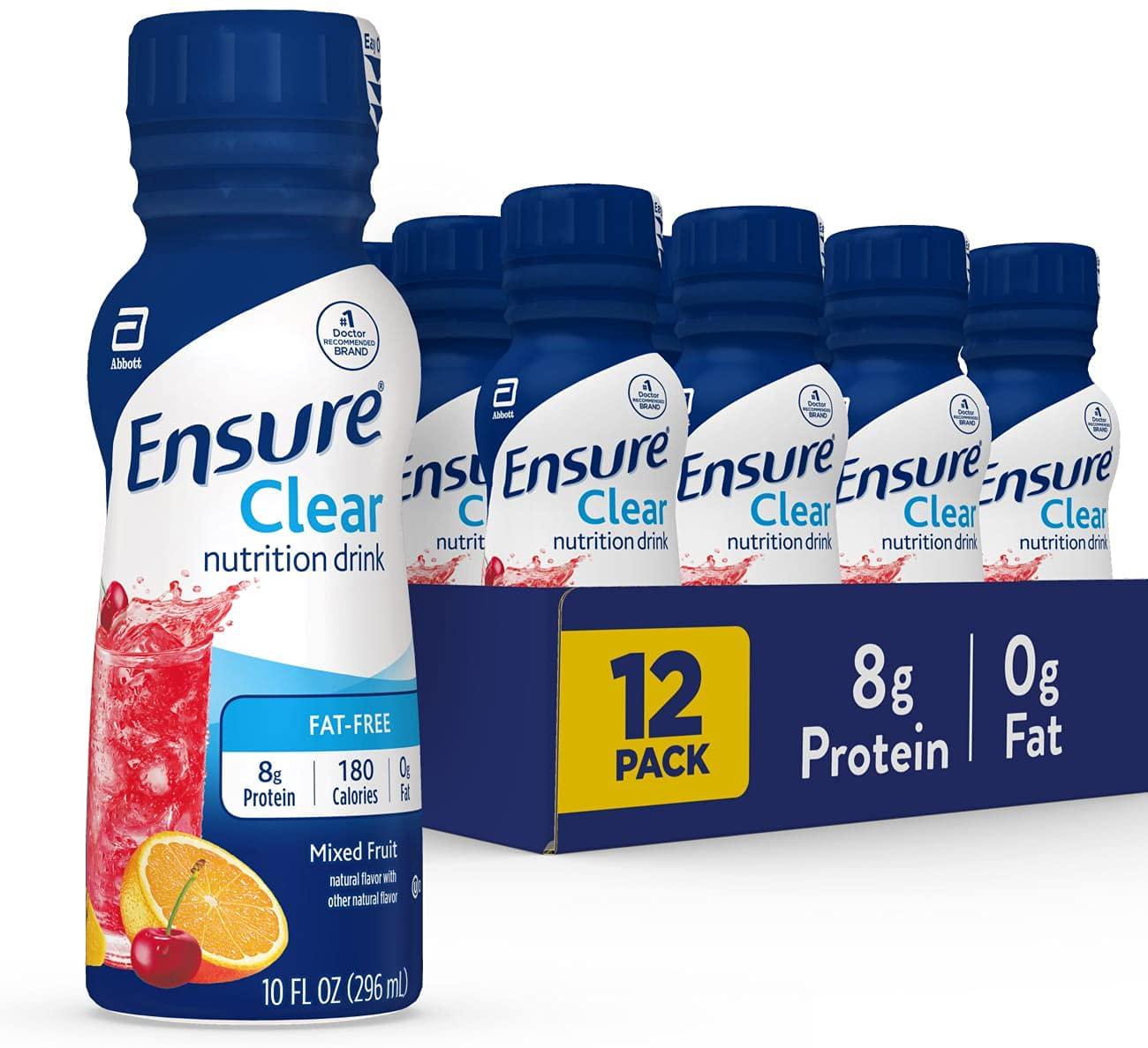 Ensure Clear Nutrition Drink, Fat Free, Mixed Fruit, 10 ounces, 12 count