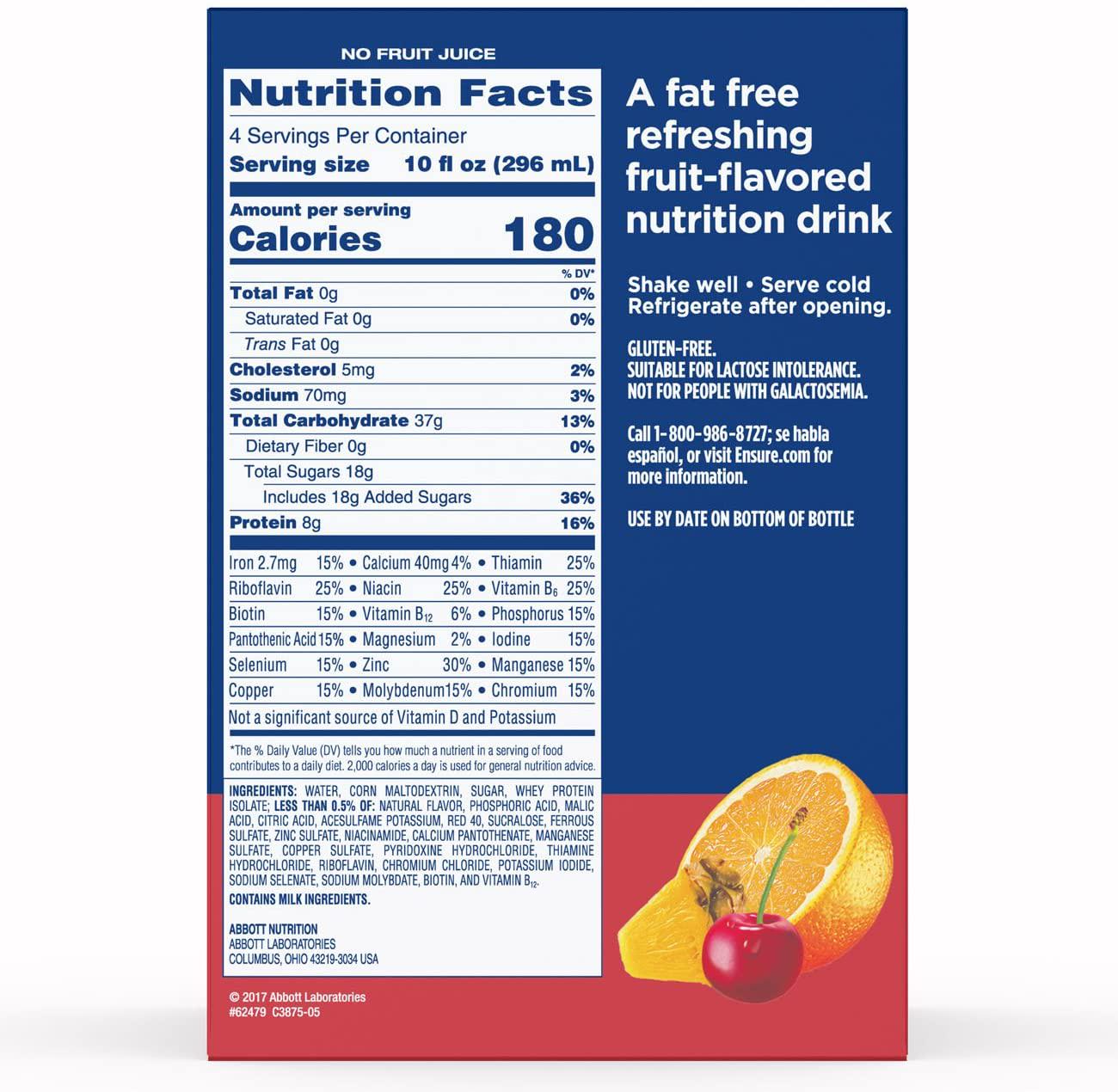Ensure Clear Nutrition Drink, Fat Free, Mixed Fruit, 10 ounces, 12 count