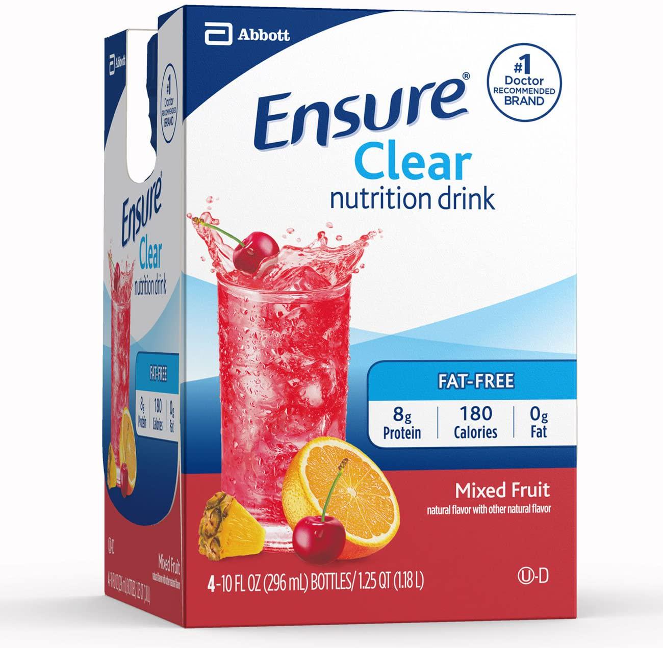 Ensure Clear Nutrition Drink, Fat Free, Mixed Fruit, 10 ounces, 12 count