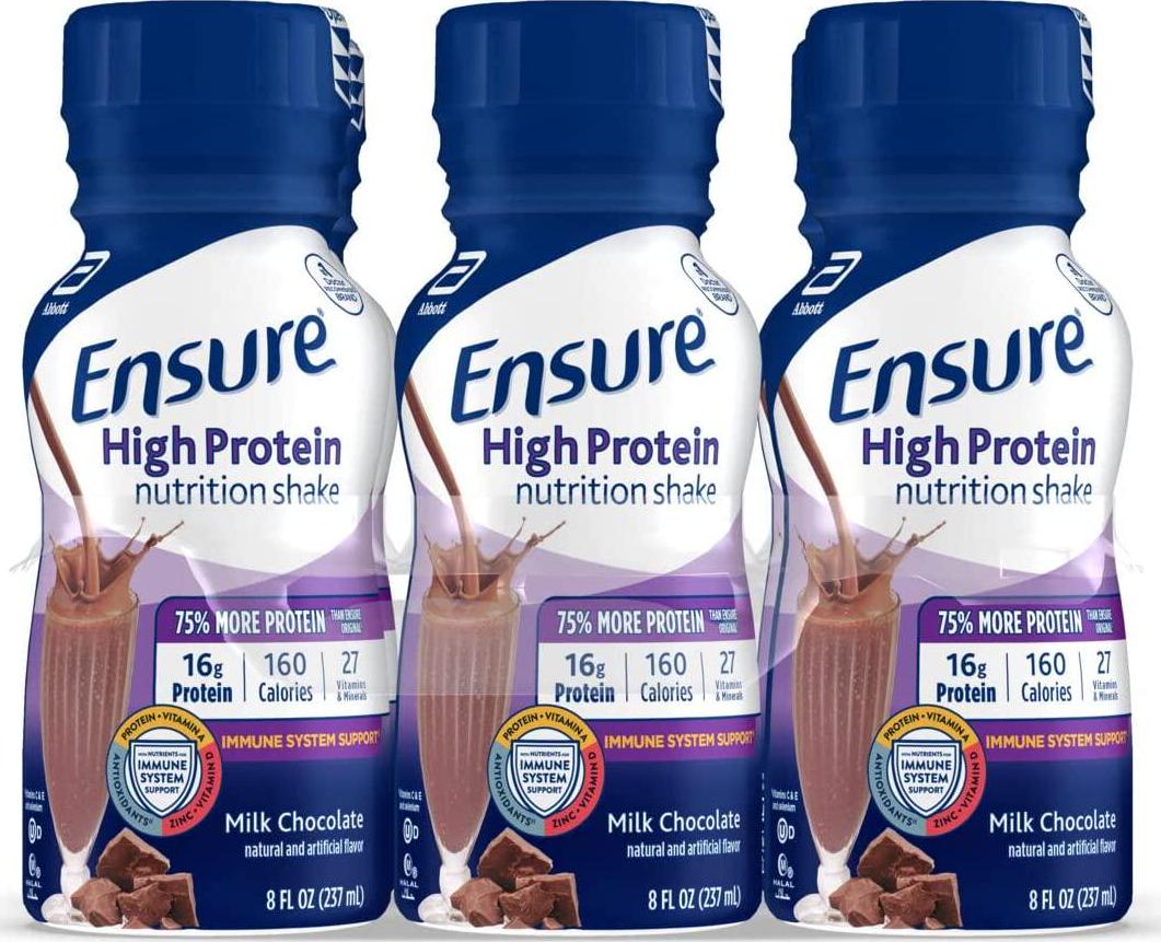 Ensure High Protein Nutritional Shake with 16g of Protein, Ready-to-Drink Meal Replacement Shakes, Low Fat, Milk Chocolate, 8 fl oz, 6 Count